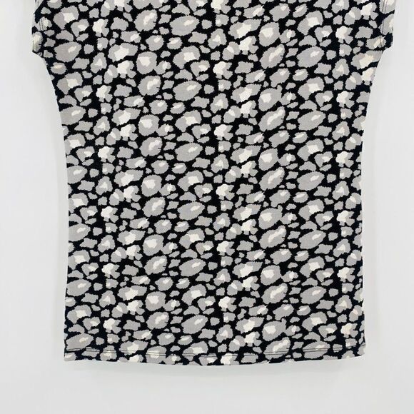 Talbots Size P XSP Black & Gray Printed Boat Neck Short Sleeve Jersey Knit Top - Picture 8 of 9